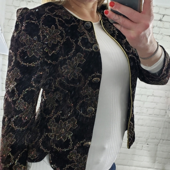 Vintage Dark Romantic Goth Purple Filigree Jacket Gold Trim - Picture 2 of 14